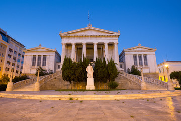 Fototapeta na wymiar Building of the National Library of Greece in Panepistimio is one of the landmarks of Athens