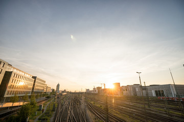 Fototapeta premium Railroad in Munich at sunset