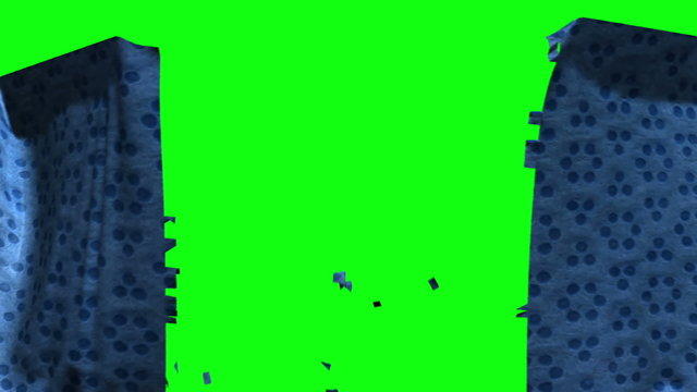Blue patterned paper material torn transition with green screen and alpha