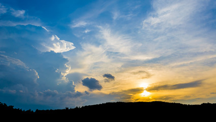 silhouette shot image of mountain and sunset sky  in background