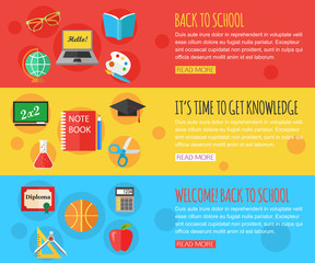 Back to school and education horizontal banners with computer