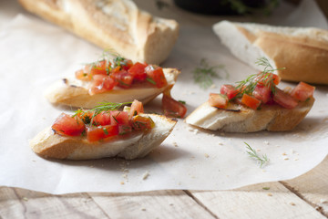 bruschetta with tomatoes. selective focus
