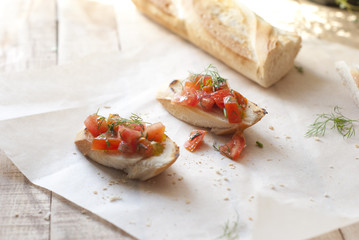 bruschetta with tomatoes. selective focus