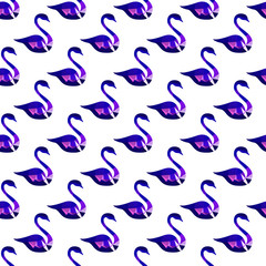 Vector low poly bird seamless pattern. Beautiful diamond swan