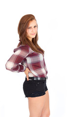 Beautiful woman doing different expressions in different sets of clothes: backache