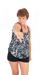 Beautiful woman doing different expressions in different sets of clothes: thumbs down