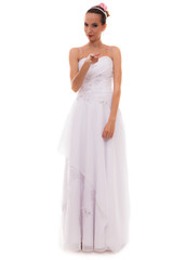 Fototapeta premium Full length bride in white wedding gown isolated