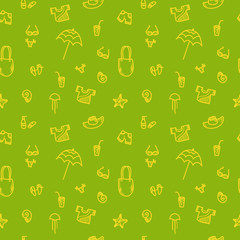 Vector hand drawn summer seamless pattern. Green vacation