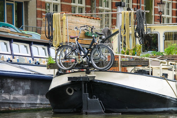 Fototapeta na wymiar Bicycles on a ship in Amsterdam