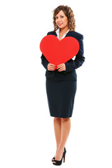 Businesswoman holding red paper heart