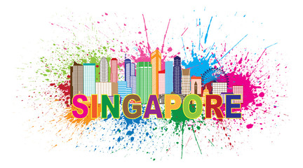 Naklejka premium Singapore City Skyline Paint Splatter Colorful Vector Illustration