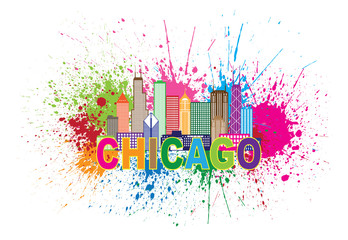 Obraz premium Chicago Skyline Paint Splatter Streszczenie kolorowy wektor ilustracja