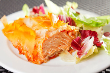 Salmon stewed in phyllo pastry