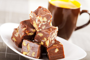 Homemade chocolate with walnuts