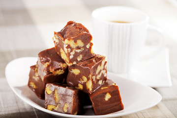 Homemade chocolate with walnuts