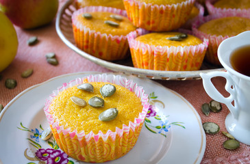 Muffins with apples and pumpkin seeds