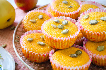 Muffins with apples and pumpkin seeds
