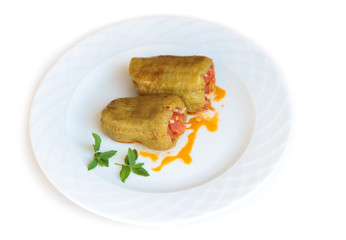 Turkish cuisine. ( Dolma ). Ground beef and rice stuffed peppers