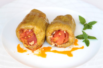 Turkish cuisine. ( Dolma ). Ground beef and rice stuffed peppers