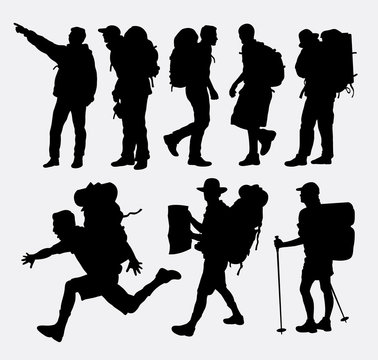 People hiking silhouettes