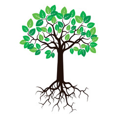 Obraz premium Black Tree and Big Leafs. Vector Illustration.