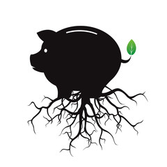Illustration of piggy bank and Roots.