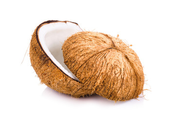 coconut cut in half on white background