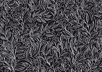 Floral  sketchy doodles decorative on a black background