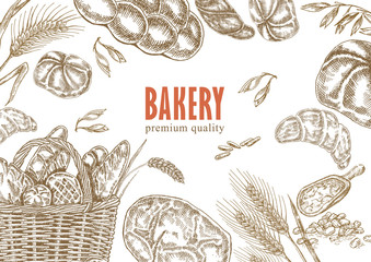 Bread design template. Bakery set.
