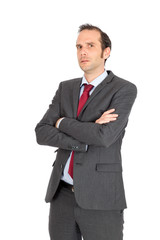 Handsome businessman doing different expressions in different sets of clothes: worried