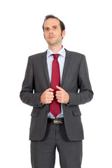 Handsome businessman doing different expressions in different sets of clothes: posing