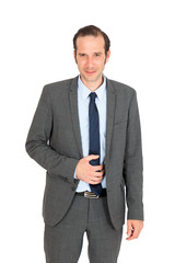 Handsome businessman doing different expressions in different sets of clothes: hungry