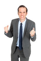 Handsome businessman doing different expressions in different sets of clothes: angry