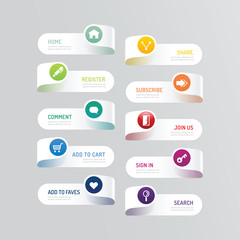 Modern banner button with social icon design options. Vector 