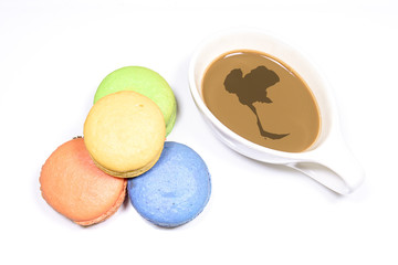 Macarons on white background.