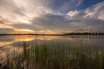 Landscape of sunset with calm lake