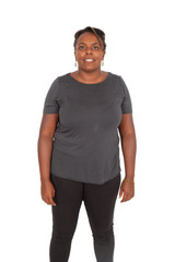 Fototapeta premium Beautiful black woman doing different expressions in different sets of clothes