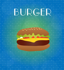 Food Menu Burger with Blue & Golden Background EPS10