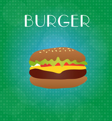 Food Menu Burger with Green & Blue Background EPS10