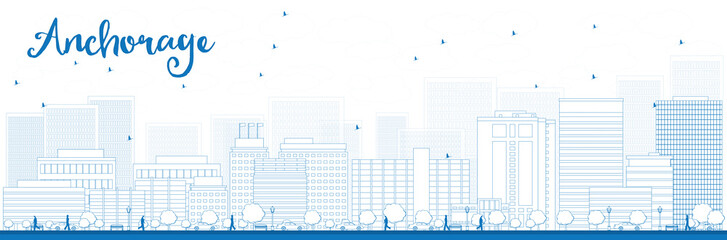 Fototapeta premium Outline Anchorage (Alaska) Skyline with Blue Buildings