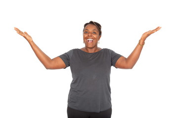 Fototapeta premium Beautiful black woman doing different expressions in different sets of clothes