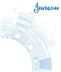 Outline Juneau (Alaska) Skyline with Blue Building and copy spac