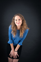 Fototapeta premium Beautiful woman doing different expressions in different sets of clothes: love