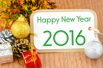 2016 on brown tag paper new year decoration