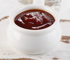 White Bowl of barbecue sauce.