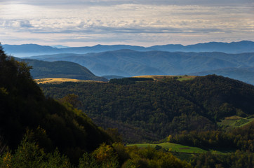 Viewpoint on a landscape of mount Bobija with hills and forests