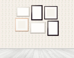 living room with different picture frames