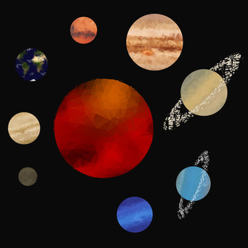 The eight planets of the solar system and the Sun.
