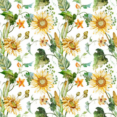 Watercolor sunflower pattern