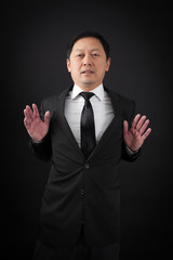 handsome man doing different expressions in different sets of clothes: innocent